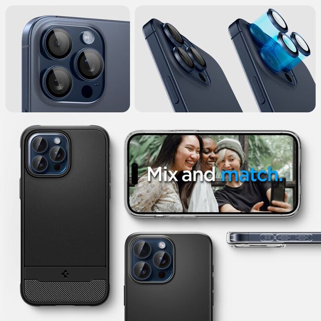 [Pachet 2x] Folie sticla camera iPhone 14 Pro / 14 Pro Max / 15 Pro / 15 Pro Max Spigen Glas.tR Optik, albastru