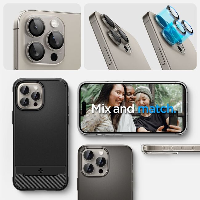 [Pachet 2x] Folie sticla camera iPhone 14 Pro / 14 Pro Max / 15 Pro / 15 Pro Max Spigen Glas.tR Optik, bej