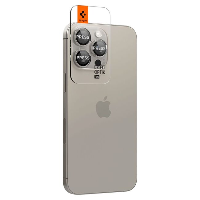 [Pachet 2x] Folie sticla camera iPhone 14 Pro / 14 Pro Max / 15 Pro / 15 Pro Max Spigen Glas.tR Optik, bej