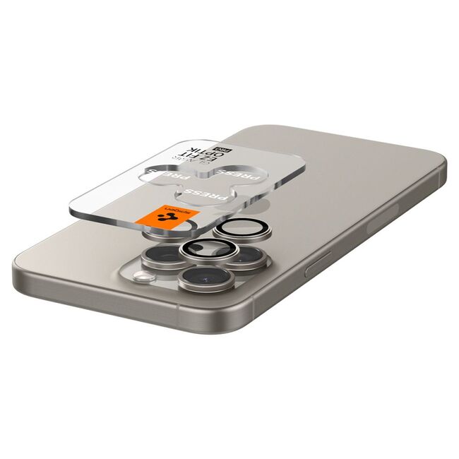 [Pachet 2x] Folie sticla camera iPhone 14 Pro / 14 Pro Max / 15 Pro / 15 Pro Max Spigen Glas.tR Optik, bej