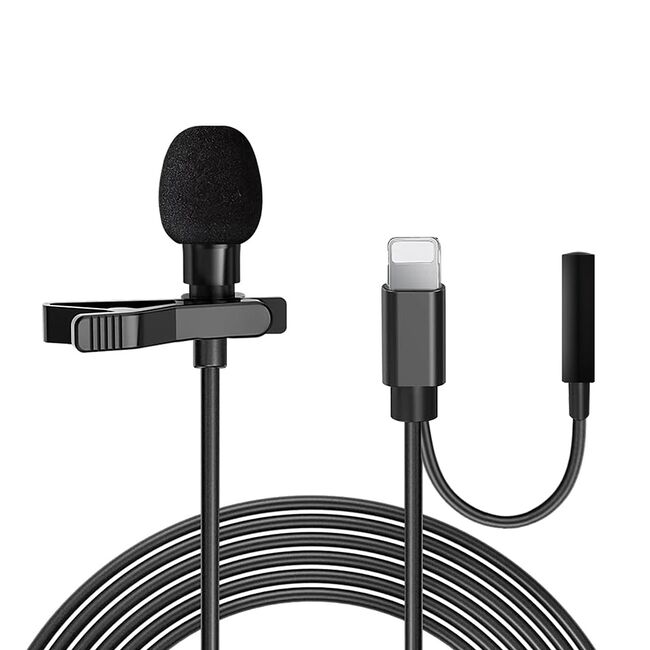 Microfon lavaliera cu fir Techsuit WL1, lightning iPhone, Jack, negru
