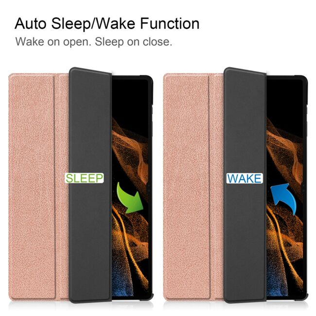 Husa Samsung Galaxy Tab S9 Ultra / S8 Ultra UltraSlim de tip stand, functie sleep/wake-up - rose gold