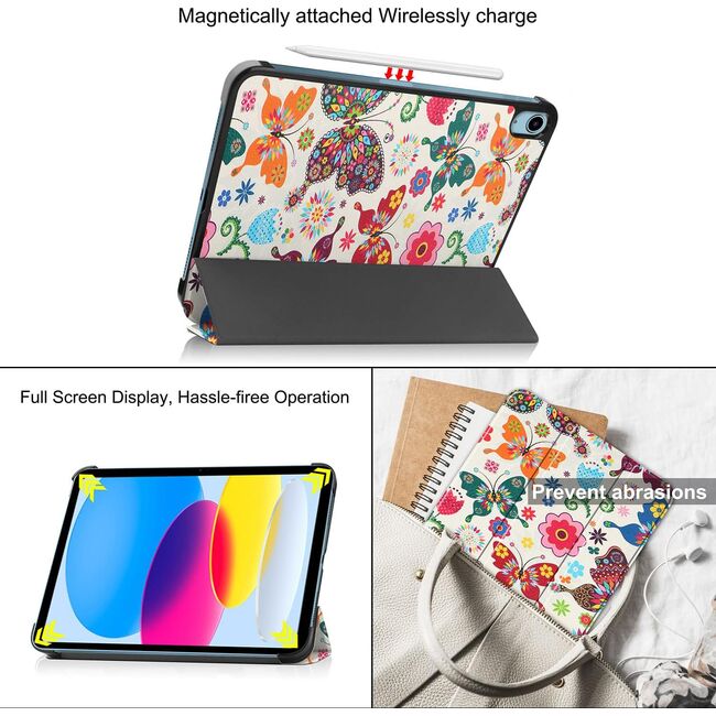 Husa iPad 11 2025, iPad 10 2022 cu functie wake-up/sleep, tip stand - butterfly