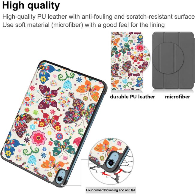 Husa iPad 11 2025, iPad 10 2022 cu functie wake-up/sleep, tip stand - butterfly
