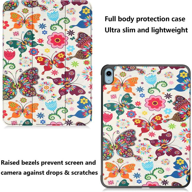 Husa iPad 11 2025, iPad 10 2022 cu functie wake-up/sleep, tip stand - butterfly