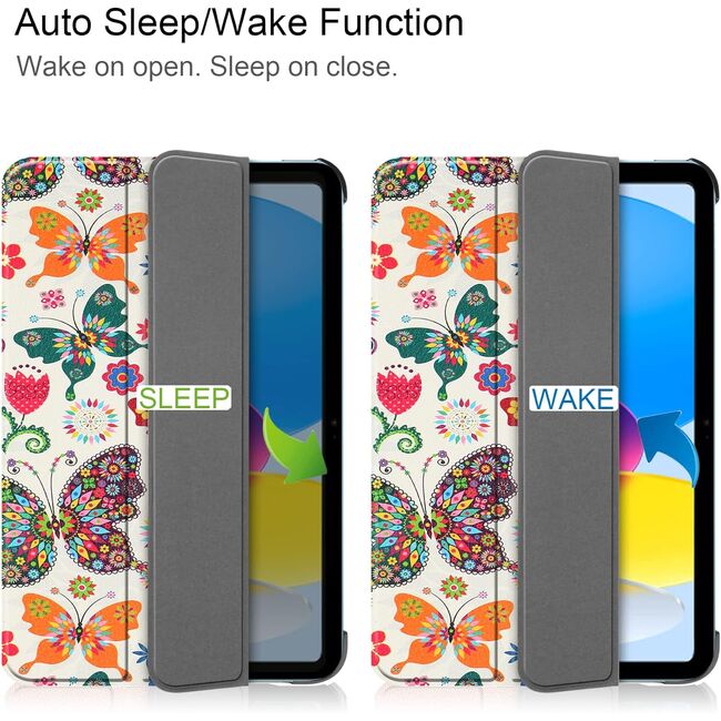 Husa iPad 11 2025, iPad 10 2022 cu functie wake-up/sleep, tip stand - butterfly