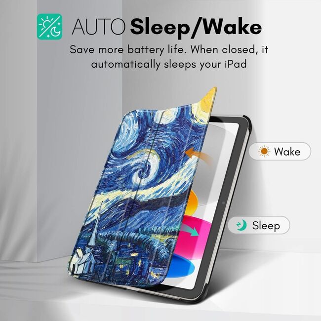 Husa iPad 10 2022 10.9 inch cu functie wake-up/sleep, tip stand - starry night