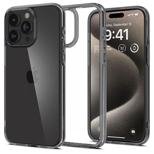 Husa iPhone 15 Pro Spigen Ultra Hybrid, clear / grey
