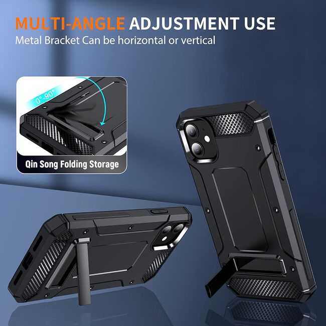 Husa antisoc iPhone 12 Techsuit Hybrid Armor Kickstand, negru