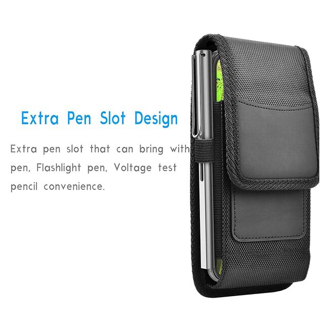 Husa tip toc, borseta telefon / Outdoor Phone Waist Bag (TWB1) cu carabina XXL, 17.5x10x2.5cm, 7 inch - negru