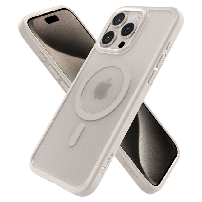 Husa iPhone 15 Pro cu MagSafe Spigen Ultra Hybrid, frost natural titanium