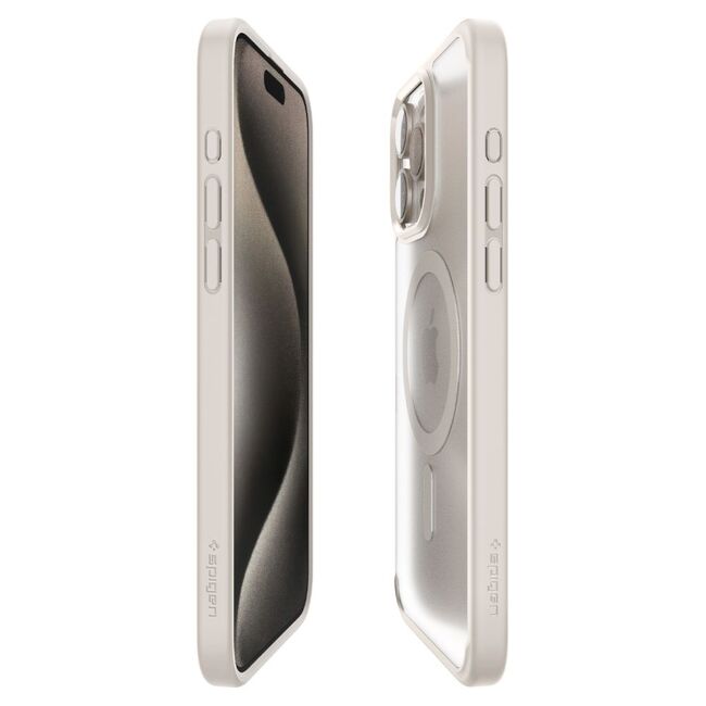 Husa iPhone 15 Pro cu MagSafe Spigen Ultra Hybrid, frost natural titanium