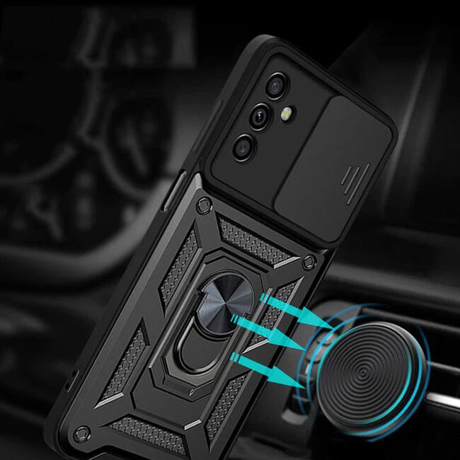 Pachet 360: Folie din sticla + Husa Samsung Galaxy A05s cu inel Ring Armor Kickstand Tough Rugged cu protectie camera (negru)