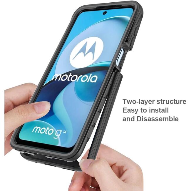 Pachet 360: Husa cu folie integrata pentru Motorola Moto G14 fata-spate Defense360 - negru