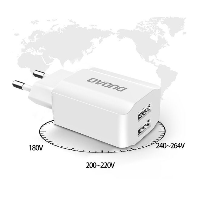 Set incarcator pentru priza Dudao plus cablu USB - USB type-C, 2 x USB, 2.4A alb