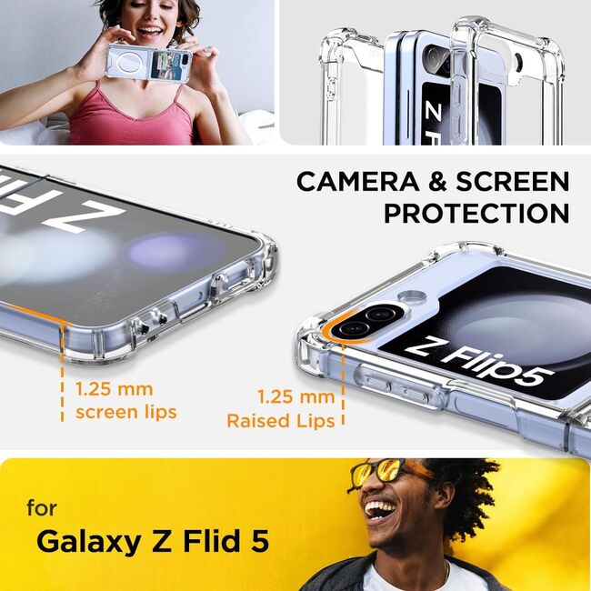 Husa pentru Samsung Galaxy Z Flip 5 cu MagSafe Anti-Shock 1.5mm, reinforced corners, transparent