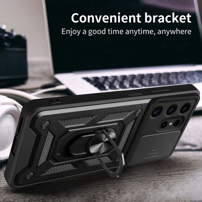 Husa pentru Samsung Galaxy S24 Ultra cu inel Ring Armor Kickstand Tough, protectie camera (negru)
