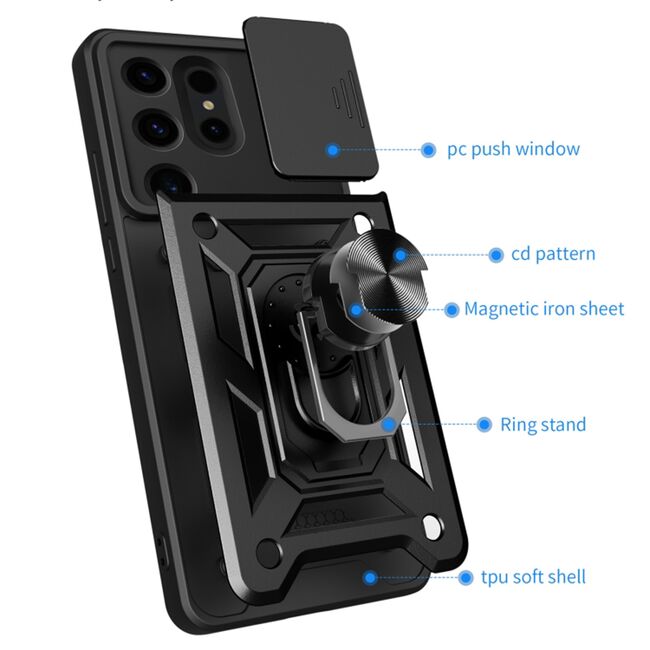 Husa pentru Samsung Galaxy S24 Ultra cu inel Ring Armor Kickstand Tough, protectie camera (negru)