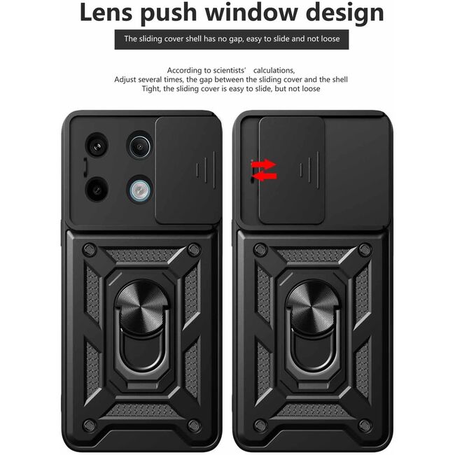 Husa pentru Xiaomi Redmi Note 13 Pro 5G cu inel Ring Armor Kickstand Tough, protectie camera (negru)