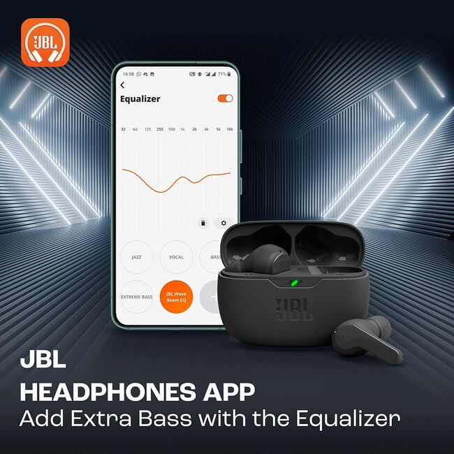 Casti originale TWS JBL Wave Beam Bluetooth si microfon, negru