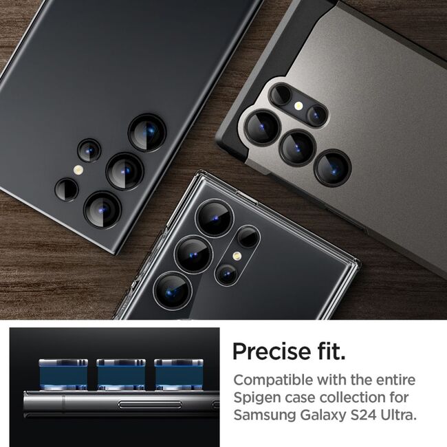 [Pachet 2x] Folie sticla camera Samsung Galaxy S24 Ultra Spigen Glas.tR Optik Pro EZ FIT, negru