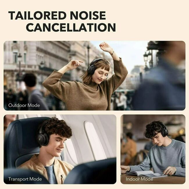 Casti Wireless Over-Ear Anker Soundcore Life Tune, Hybrid Active Noise Cancelling, Deep Bass, MultiPoint, Negru