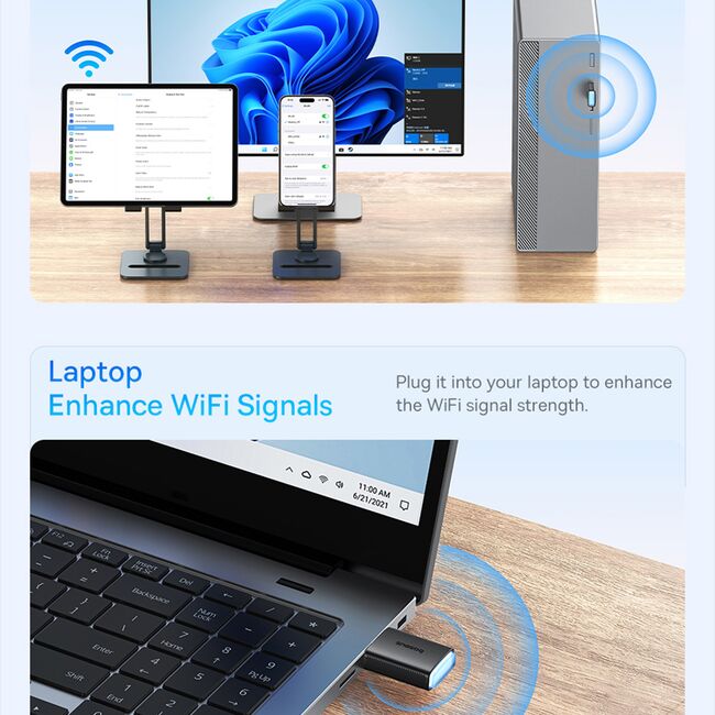 Adaptor Wi-Fi Baseus, USB 650Mbps, B01317600111-04