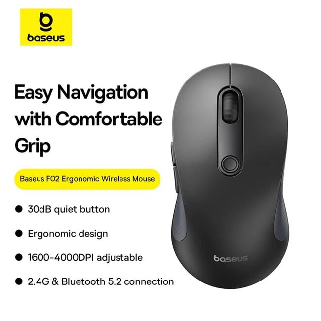 Mouse wireless Bluetooth pentru laptop Baseus F02, 2.4G, alb