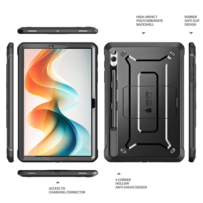 Pachet 360: Husa cu folie integrata Samsung Galaxy Tab S9 FE Plus Supcase Unicorn Beetle Pro, negru