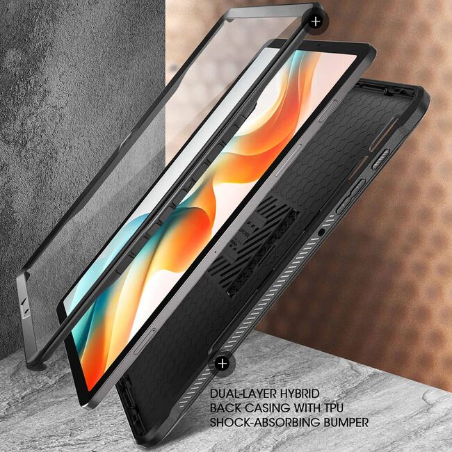 Pachet 360: Husa cu folie integrata Samsung Galaxy Tab S9 FE Plus Supcase Unicorn Beetle Pro, negru