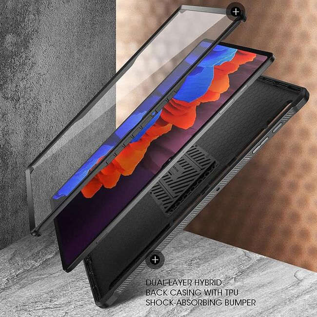 Pachet 360: Husa cu folie integrata Samsung Galaxy Tab S9 Ultra Supcase Unicorn Beetle Pro, negru