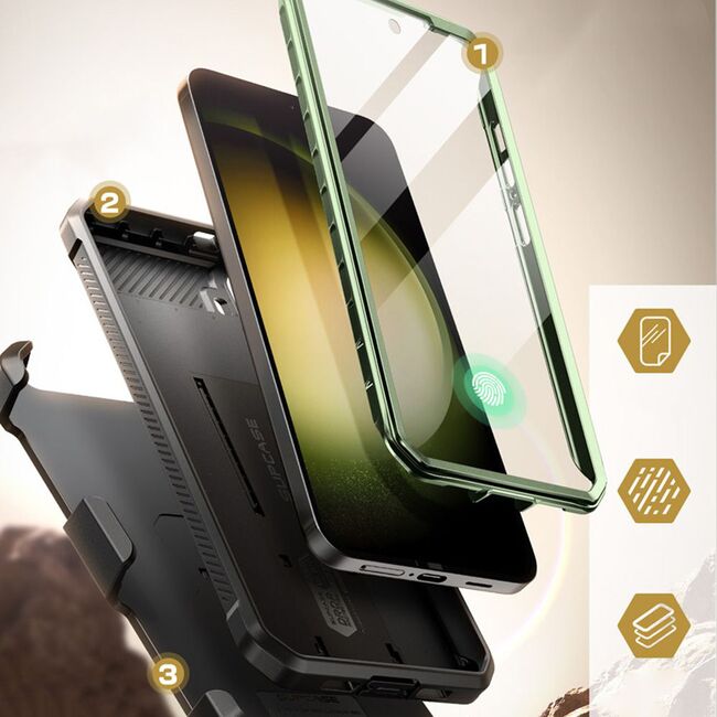 Pachet 360: Husa cu folie integrata Samsung Galaxy S24 Supcase Unicorn Beetle Pro, guldan