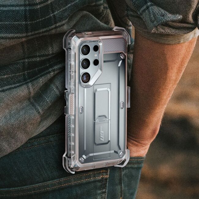 Pachet 360: Husa cu folie integrata Samsung Galaxy S24 Ultra Supcase Unicorn Beetle Pro, transparenta
