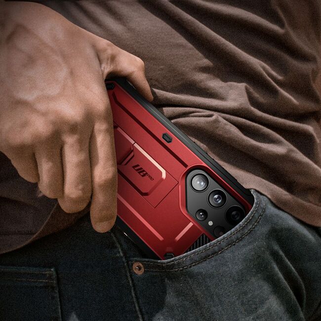 Pachet 360: Husa cu folie integrata Samsung Galaxy S24 Ultra Supcase Unicorn Beetle Pro KickStand, ruddy