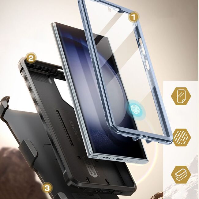 Pachet 360: Husa cu folie integrata Samsung Galaxy S24 Ultra Supcase Unicorn Beetle Pro KickStand, tilt