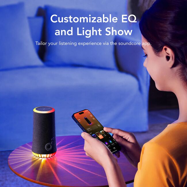 Boxa portabila wireless Anker SoundCore Glow, 30W, Autonomie 18H, Sunet 360°, IP67, Negru
