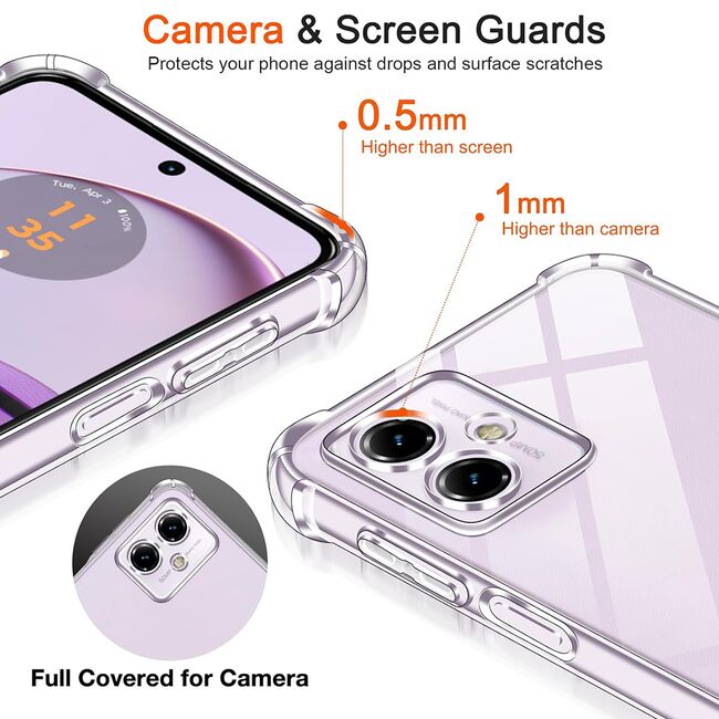 Pachet 360: Folie din sticla + Husa Motorola Moto G14 Anti-Shock 1.5mm, reinforced 4 corners, transparent