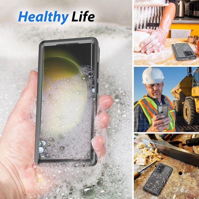 Pachet 360: Husa cu folie integrata Samsung Galaxy S24 Ultra ShockProof Dust-Water Proof Full Body, negru