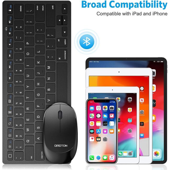Kit tastatură și mouse Wireless Bluetooth OMOTON, pentru tablete, PC, Windows, iOS, MacOS, Android, negru