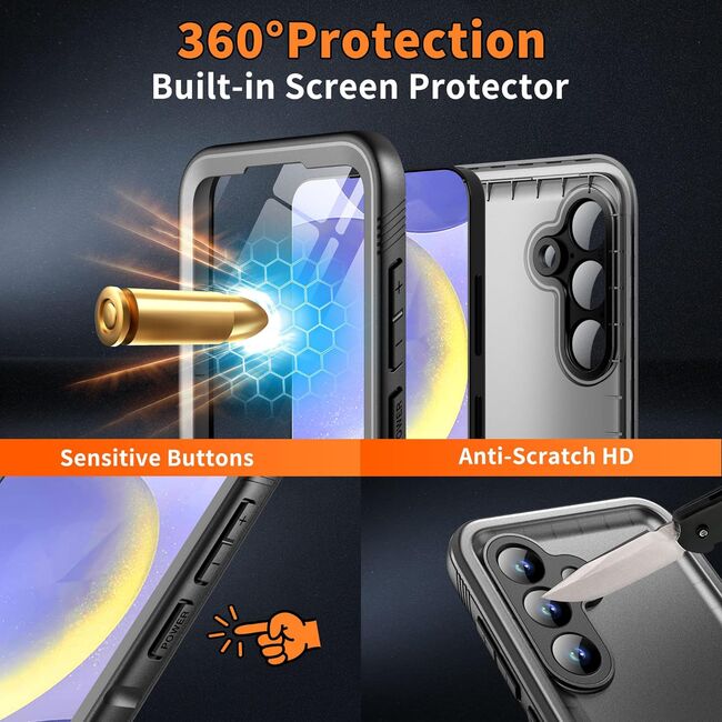 Pachet 360: Husa cu folie integrata Samsung Galaxy S24 ShockProof Dust-Water Proof Full Body, negru