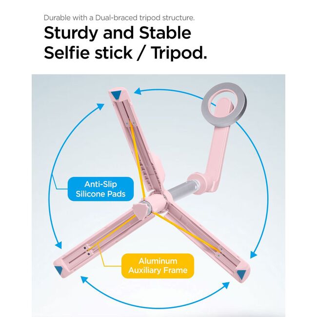 Selfie stick iPhone Bluetooth cu trepied Spigen Magsafe S570W, misty rose