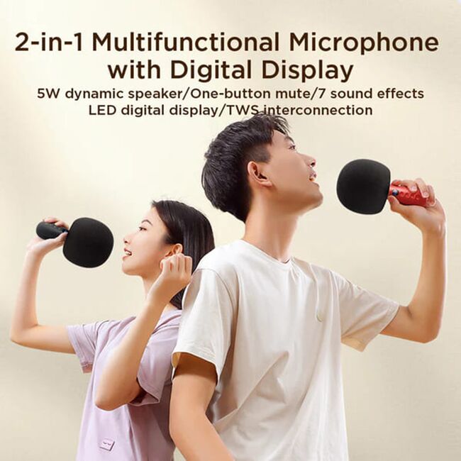 Microfon wireless karaoke JoyRoom, 5W, LED Digital Display, TWS Connection, negru, JR-MC6