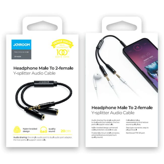 Cablu audio mufa Jack, aux JoyRoom, 0.2m, negru, SY-A04
