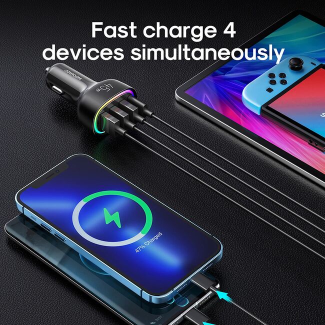 Incarcator masina USB, Type-C, RGB Lights, Fast Charging, 60W, cu cablu Type-C, 1.5m, JR-CL07