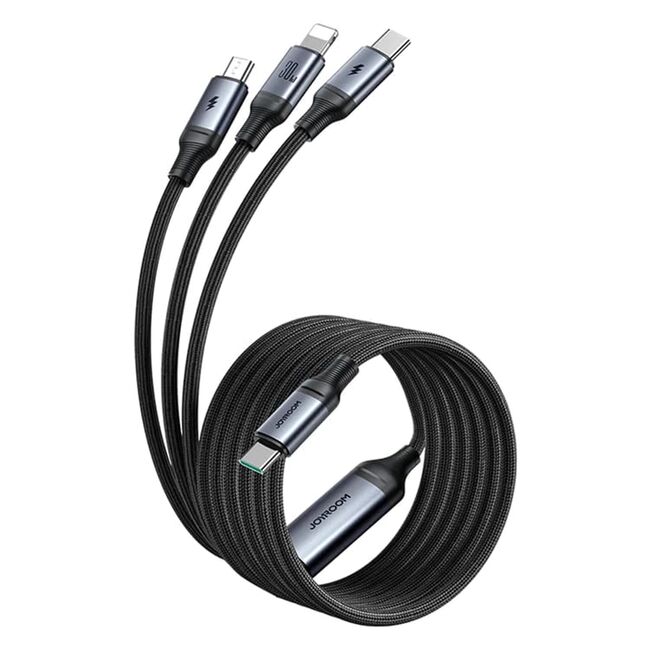 Cablu 3 in 1 USB tip C la USB tip C, lightning / iPhone, Micro-USB JoyRoom, 30W, 1.2m, negru, SA21-1T3