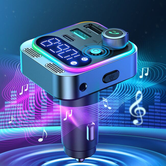 Modulator Bluetooth, incarcator auto JoyRoom, 2x USB, Type-C, Dual-Mic, Bluetooth 5.0, Hi-Fi Stereo Sound, 48W, JR-CL16, negru