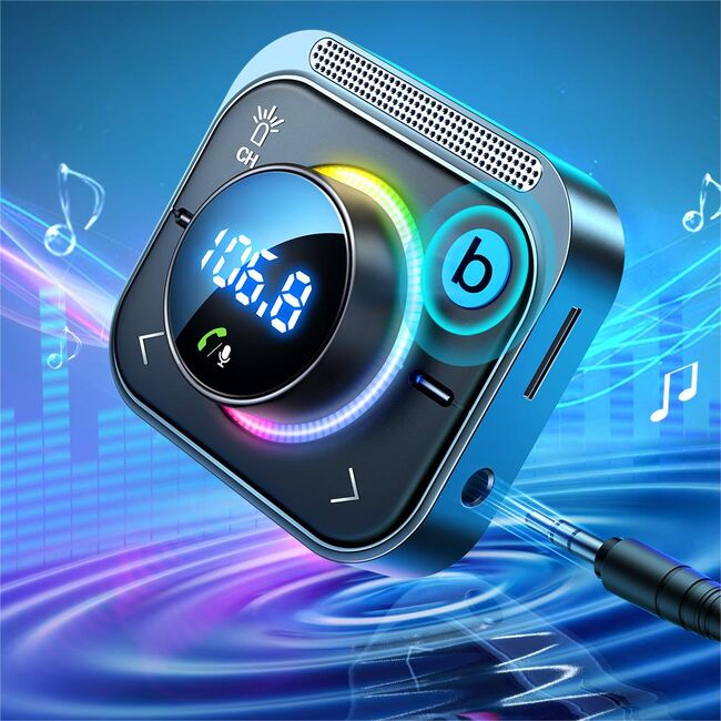 Modulator FM Bluetooth cu incarcator auto JoyRoom, 2x USB, Type-C, Bluetooth, Hi-Fi Stereo. RGB Lights, 30W, JR-CL18, negru