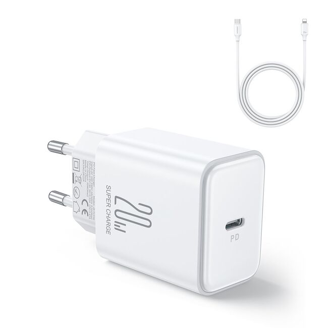 Incarcator USB tip C, PD 20W JoyRoom, cu cablu USB Type-C la lighnting (iPhone), 1m, alb, JR-TCF06
