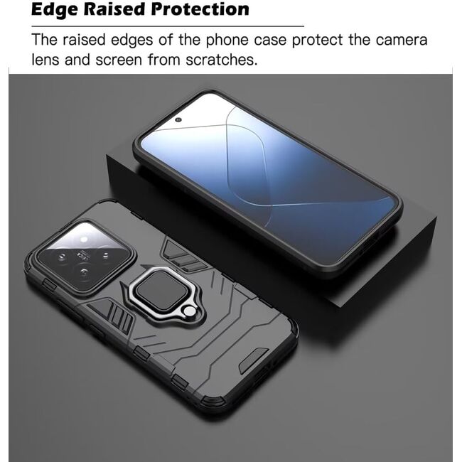 Husa pentru Xiaomi 14 cu inel Armor Kickstand Tough Rugged Cover, (negru)