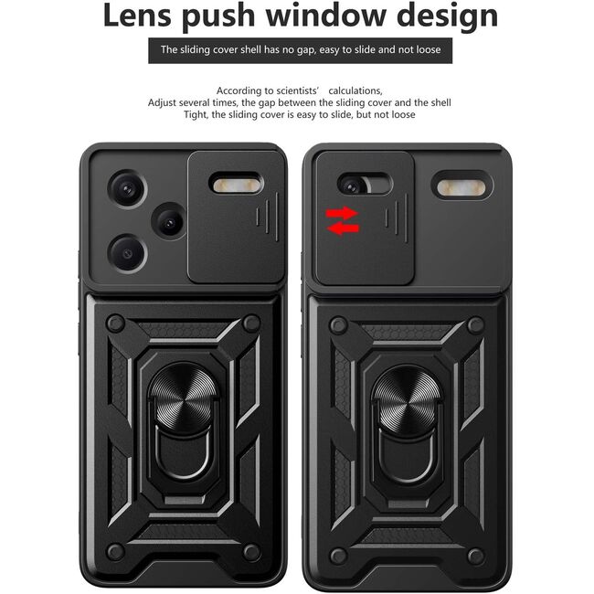 Husa pentru Xiaomi Redmi Note 13 Pro+ Plus 5G cu inel Ring Armor Kickstand Tough, protectie camera (negru)